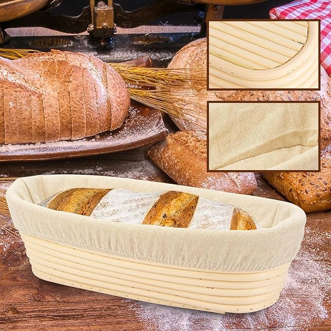 2PACK 12 inch Oval Bread Proofing Basket Banneton Bread Dough Proofing Rising Rattan Basket & Liner