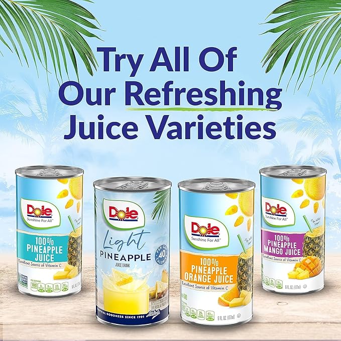 Dole Light Pineapple Juice Drink, No Added Sugar, 40 Calories Per Can, Excellent Source of Vitamin