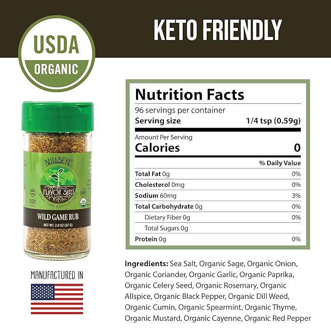 Flavor Seed Bullseye Organic Wild Game Rub - Premium Seasoning for Venison, Elk, Duck, and More
