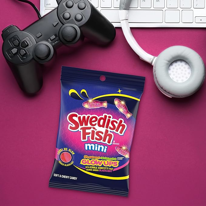 SOUR PATCH KIDS and SWEDISH FISH Mini Glow Ups Strawberry-Watermelon Soft & Chewy Candy Variety