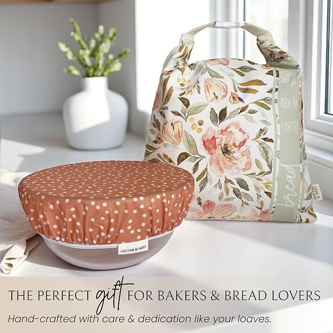 Nectar & Nest Bread Baker Set, Reusable Beeswax Bread Bags for Homemade Bread, Sourdough Bag