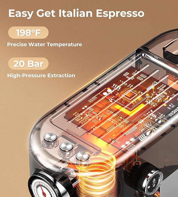 Espresso Machine with Milk Frother, 20 Bar High Pressure Professional Espresso Maker Automatic