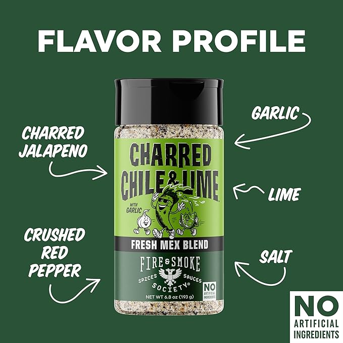 Fire & Smoke Society Charred Chile & Lime Mexican Seasoning | Jalapeno Peppers, Garlic, Salt and