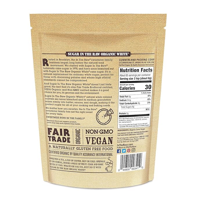 Sugar In The Raw Organic Granulated White Premium Cane Sugar, No Erythritol, Pure Natural