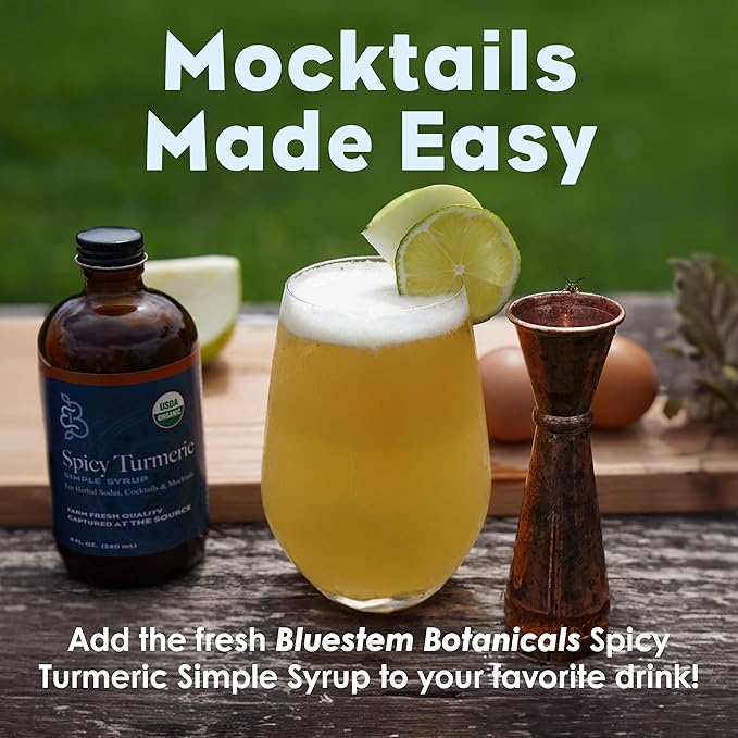 Bluestem Botanicals Organic Spicy Tumeric Simple Syrup, 8 oz, Cocktail and Mocktail Mixer for