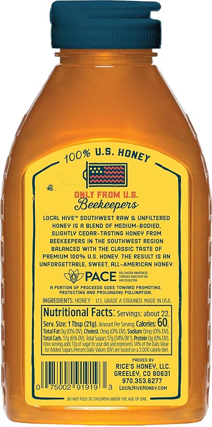 Local Hive Southwest Raw Unfiltered Honey – 16 oz, 100% Pure US Honey, Sourced from American Bees