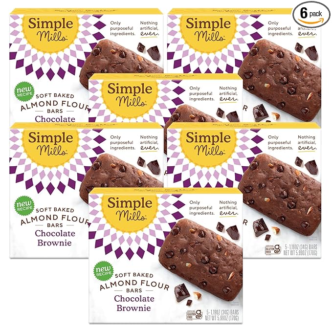 Simple Mills Soft Baked Almond Flour Bars, Chocolate Brownie, Nothing Artificial, Kosher, Grain