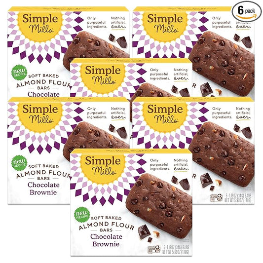 Simple Mills Soft Baked Almond Flour Bars, Chocolate Brownie, Nothing Artificial, Kosher, Grain