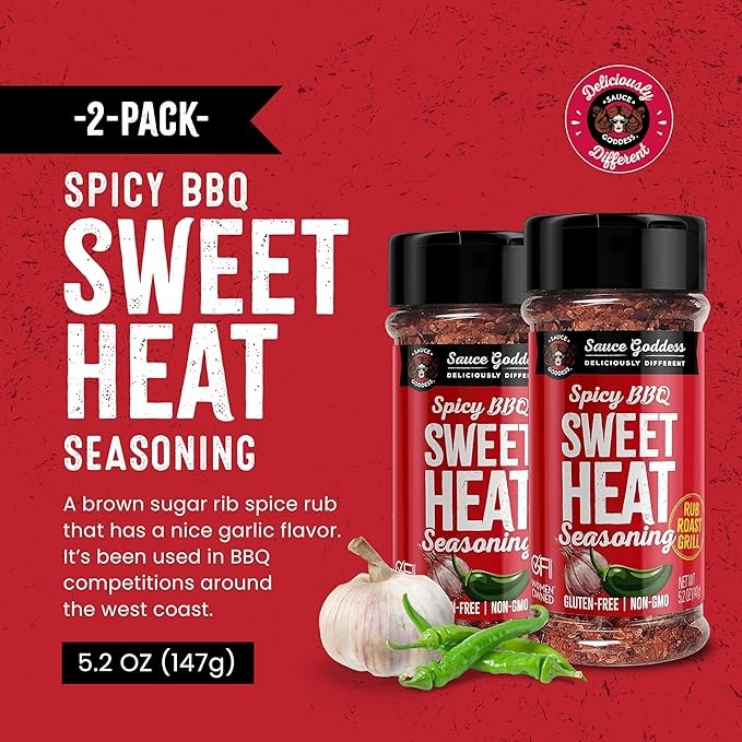 Sauce Goddess BBQ Sweet Heat Spice Shaker (2-Pack) - BBQ Rub with Brown Sugar and Has a Nice Garlic