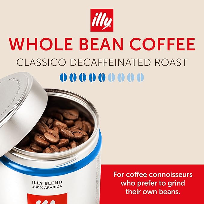 Illy Whole Bean Coffee, Decaffeinated - Medium Roast - Mild & Balanced - 100% Arabica - Whole Beans