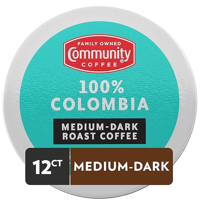 Community Coffee 100% Colombia 12 Count Coffee Pods, Medium-Dark Roast, Compatible with Keurig 2.0