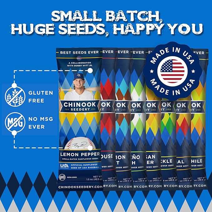 Chinook Seedery Roasted Sunflower Seeds to Eat - 8 Flavor Sampler Pack 1.5 oz (Pack of 8) Jumbo Low