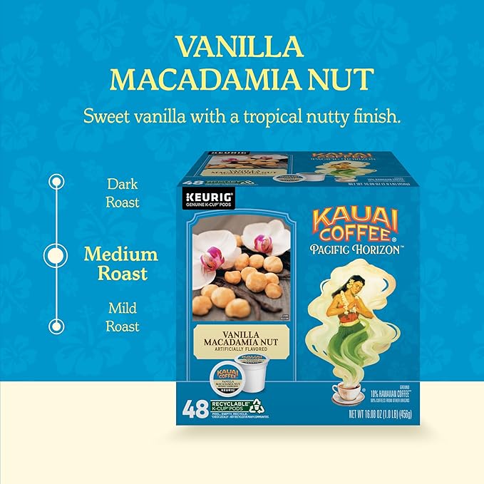 Kauai Coffee K-Cup Pods for Keurig Brewers – Arabica Coffee, 10% Hawaiian – Medium Roast, Vanilla