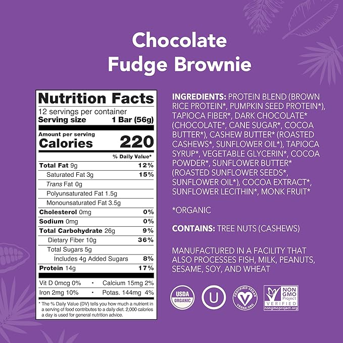 ALOHA Organic Plant-Based Protein Bars | Chocolate Fudge Brownie | Vegan, Gluten-Free, Paleo
