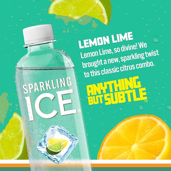Sparkling Ice, Lemon Lime Sparkling Water, Zero Sugar Flavored Water, with Vitamins and