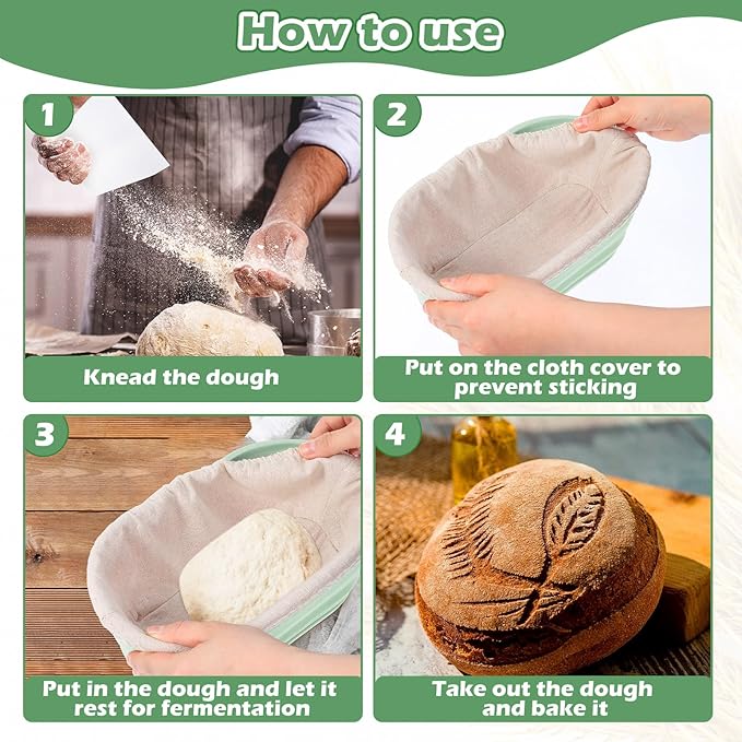 Nuogo 9 Pack Oval Bread Proofing Basket Silicone 10 Inch Collapsible Sourdough Bread Baking