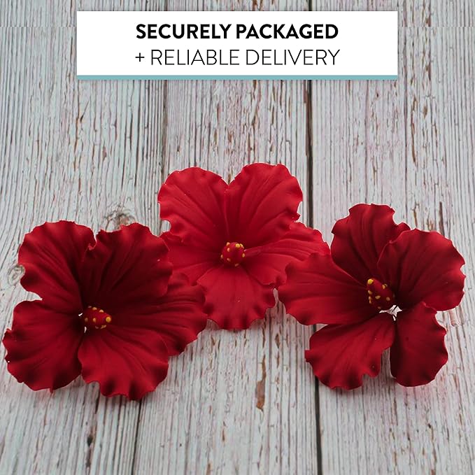 Global Sugar Art Hibiscus Sugar Cake Flowers, Red, Hawaiian Cake Flower Large 3 Count by Chef Alan