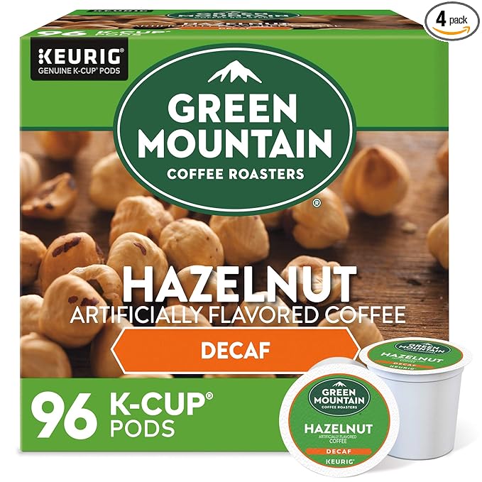 Green Mountain Coffee Roasters Hazelnut Decaf Coffee, Keurig Single-Serve K-Cup pods, Light Roast