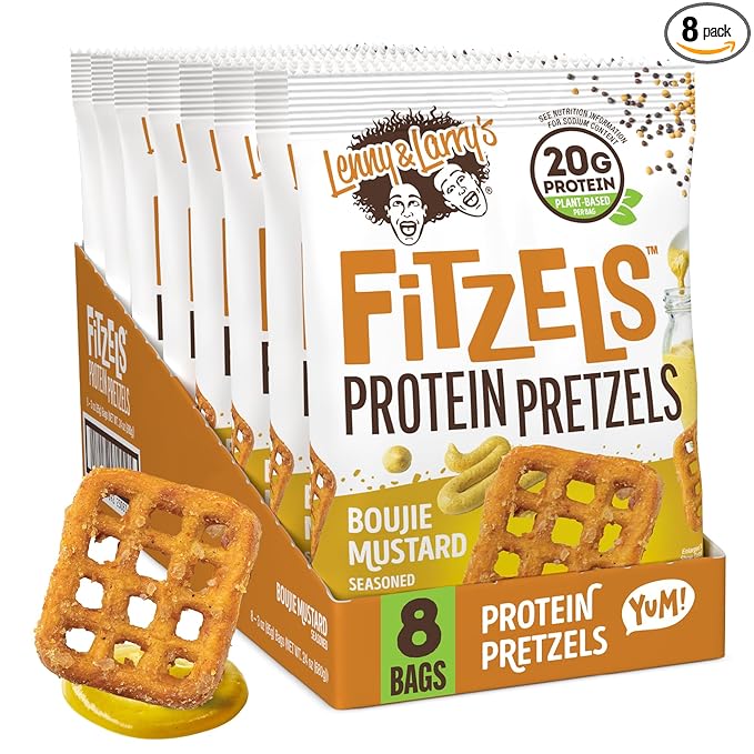 Lenny & Larry's Boujie Mustard FITZELS- Savory Pretzel Snacks Incredibly Tasty, High Protein