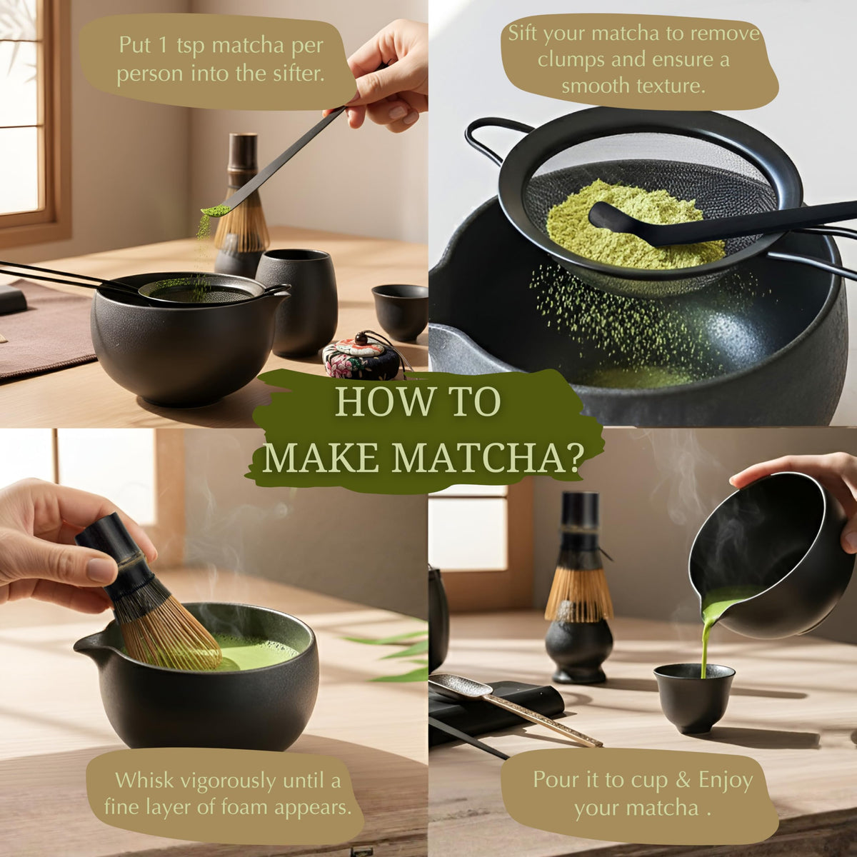 ZENSO Premium Matcha Whisk Set – 10 Piece Japanese Matcha Tea Ceremony Kit | Matcha Bowl, Tea
