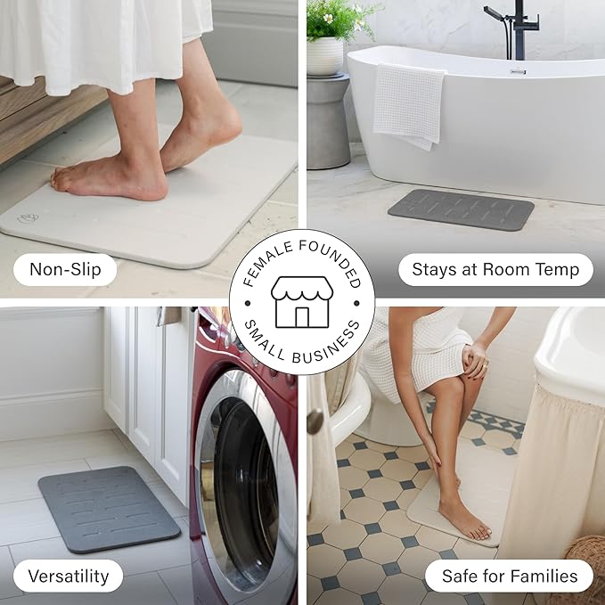 Dorai Home Bath Stone Mat 23.6"x15.4" (2-Pack) – Quick-Dry, Non-Slip Diatomite Stone Bath Mat, Rain