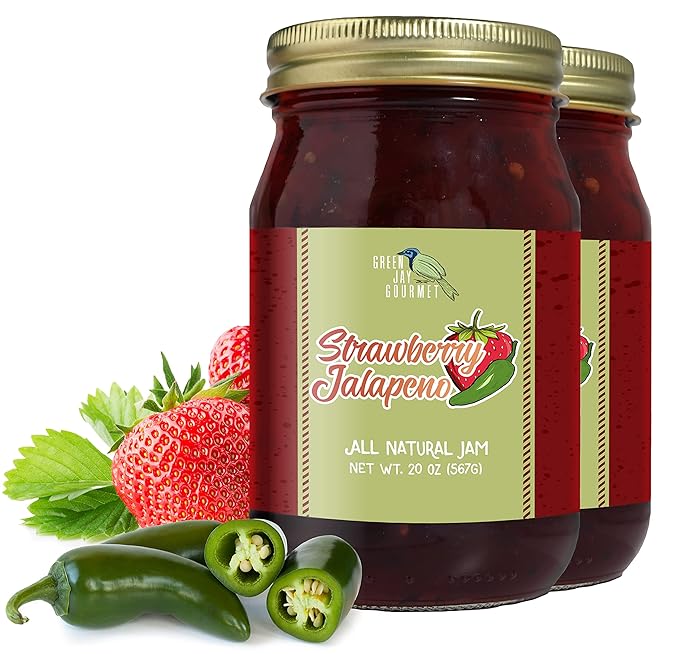 Green Jay Gourmet Strawberry Jalapeno Jam - All-Natural Strawberry Jam with Fresh Strawberries