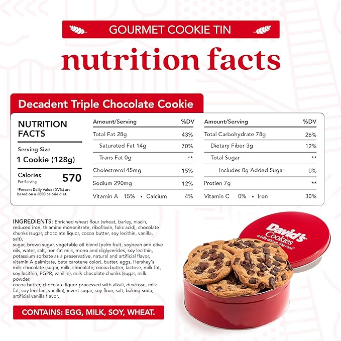 David's Cookies Fresh Baked Decadent Jumbo Cookies Triple Chocolate Chunk - Flavorful Gourmet