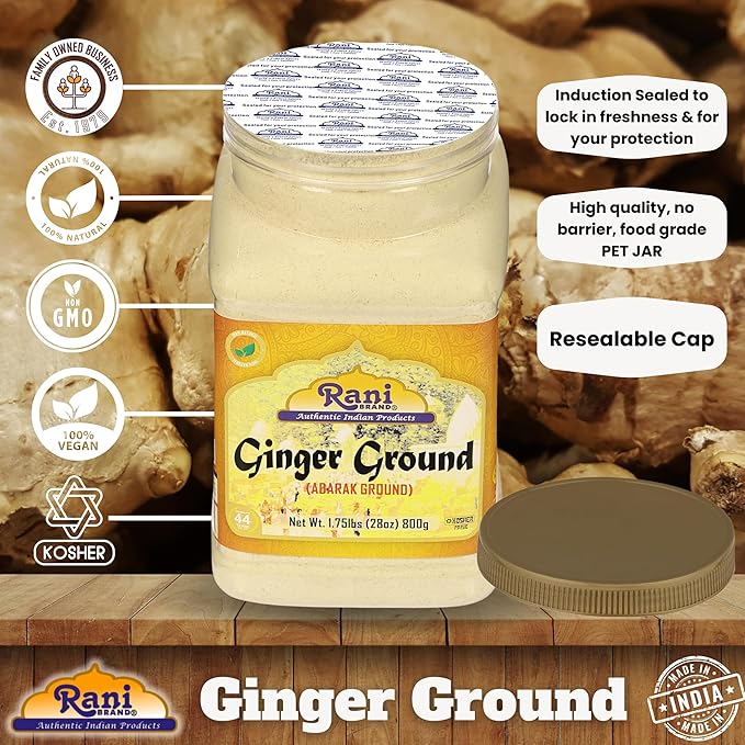 Rani Ginger (Adarak) Powder Ground, Spice 28oz (1.75lbs) 800g PET Jar ~ All Natural | Vegan |