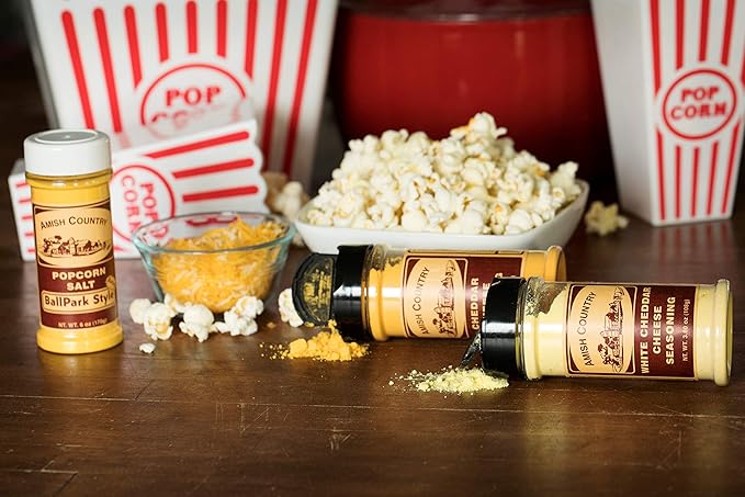 Amish Country Popcorn | BallPark Style Buttersalt - 5.5 oz, Cheddar Cheese - 4.7 oz & White Cheddar