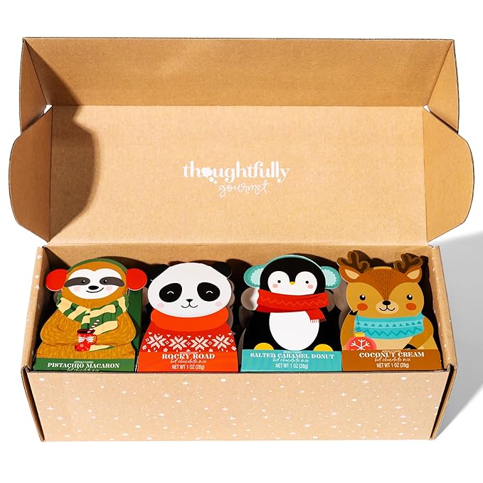 Thoughtfully Gourmet, Hot Chocolate Gift Set in Holiday Character Packaging, Flavors Include Rocky