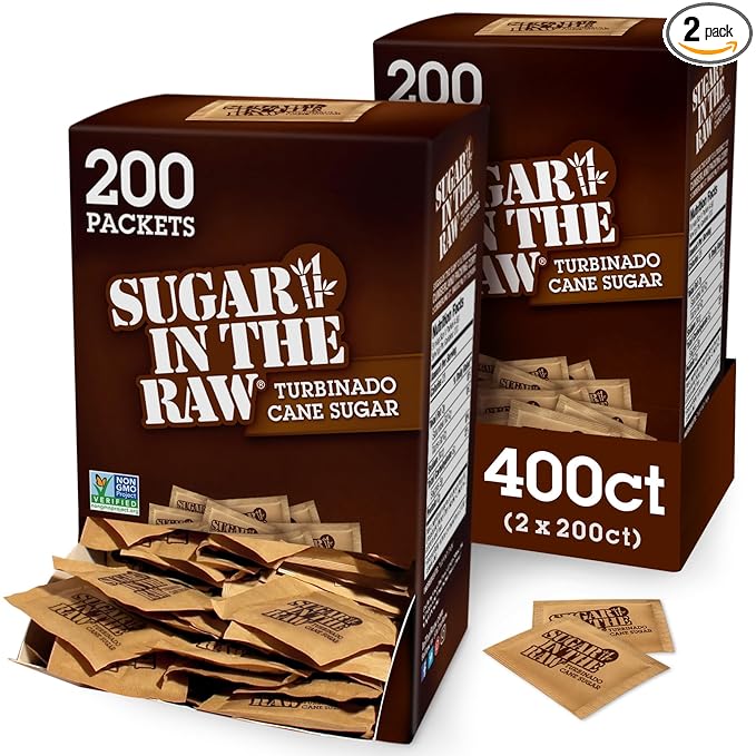 Sugar In The Raw Granulated Turbinado Cane Sugar On The Go Packets, No Erythritol, Pure Natural
