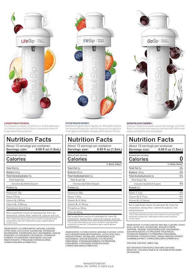 Cirkul 22oz. BPA-Free Plastic Water Bottle Starter Kit with Blue Lid, 3 Flavor Cartridges (1