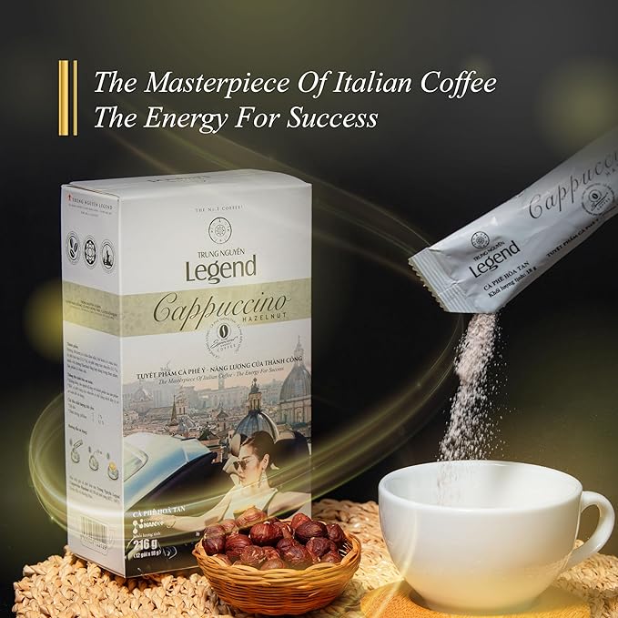 TRUNG NGUYEN LEGEND Cappuccino Mocha Instant Coffee Single Served Stick for Energy Boost (8oz - Box