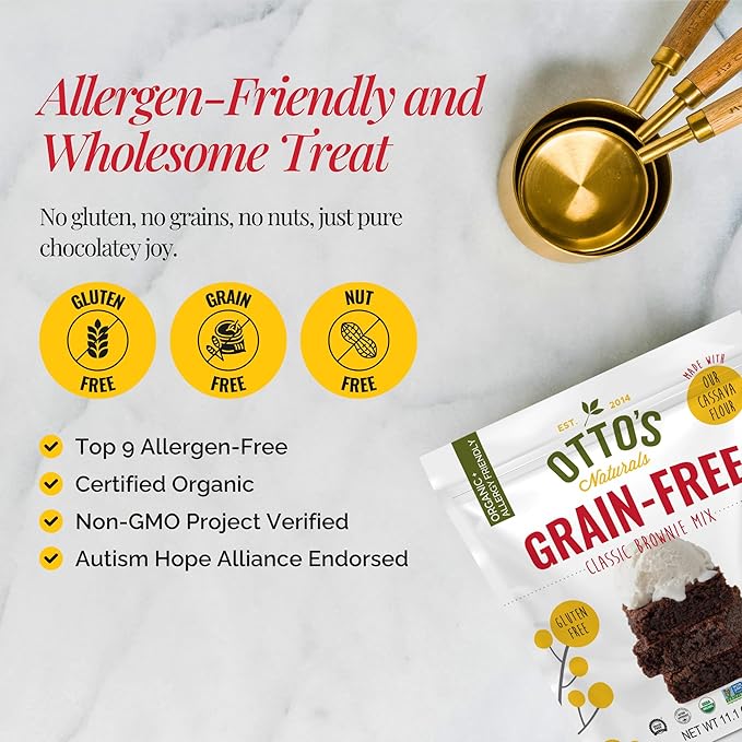 Otto's Naturals Grain-Free Classic Brownie Mix, 11.1 Oz., 6 Pack, Top 9 Allergen-Free, Versatile