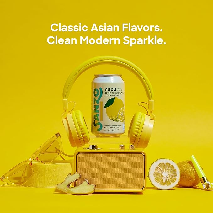 Sanzo Flavored Sparkling Water - Yuzu Lemon Soda Ginger Seltzer - Low Calorie Low Sugar Soda
