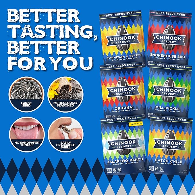 Chinook Seedery Roasted Jumbo Sunflower Seeds - Keto Snacks Sampler - Best For Snack Packs - Gluten