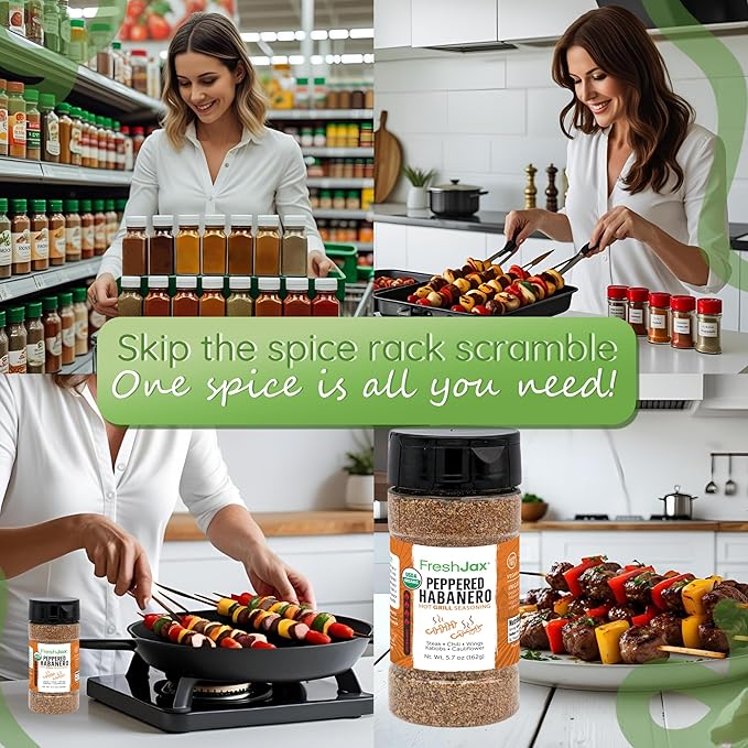 FreshJax Organic Peppered Habanero Hot Grilling Seasoning Spice (5.6 oz Large Bottle) Non GMO