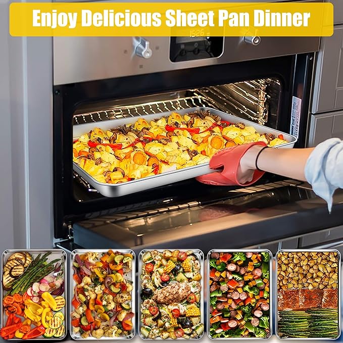 Homikit 2 Pack Baking Sheet, 16x12 Inches Stainless Steel Cookie Sheets for Baking, Large Toaster