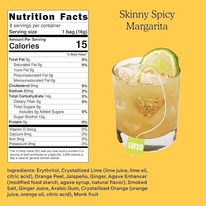 SAYSO Skinny Spicy Margarita Original Cocktail Tea Bag | Cocktail or Mocktail in Under 1 Min