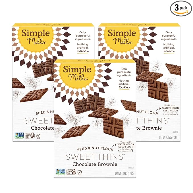 Simple Mills Sweet Thins Cookies, Seed and Nut Flour, Chocolate Brownie - Gluten Free, Paleo