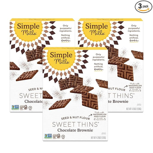 Simple Mills Sweet Thins Cookies, Seed and Nut Flour, Chocolate Brownie - Gluten Free, Paleo