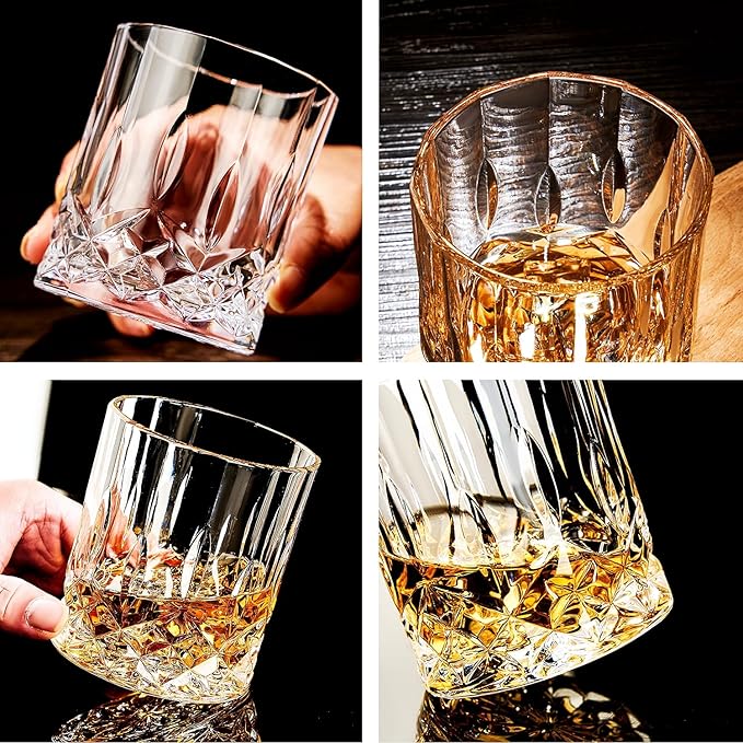 Whiskey Glasses Set of 4,Rock Glasses,11 oz Lead-Free Crystal Bourbon Glass,Old Fashioned Glass for