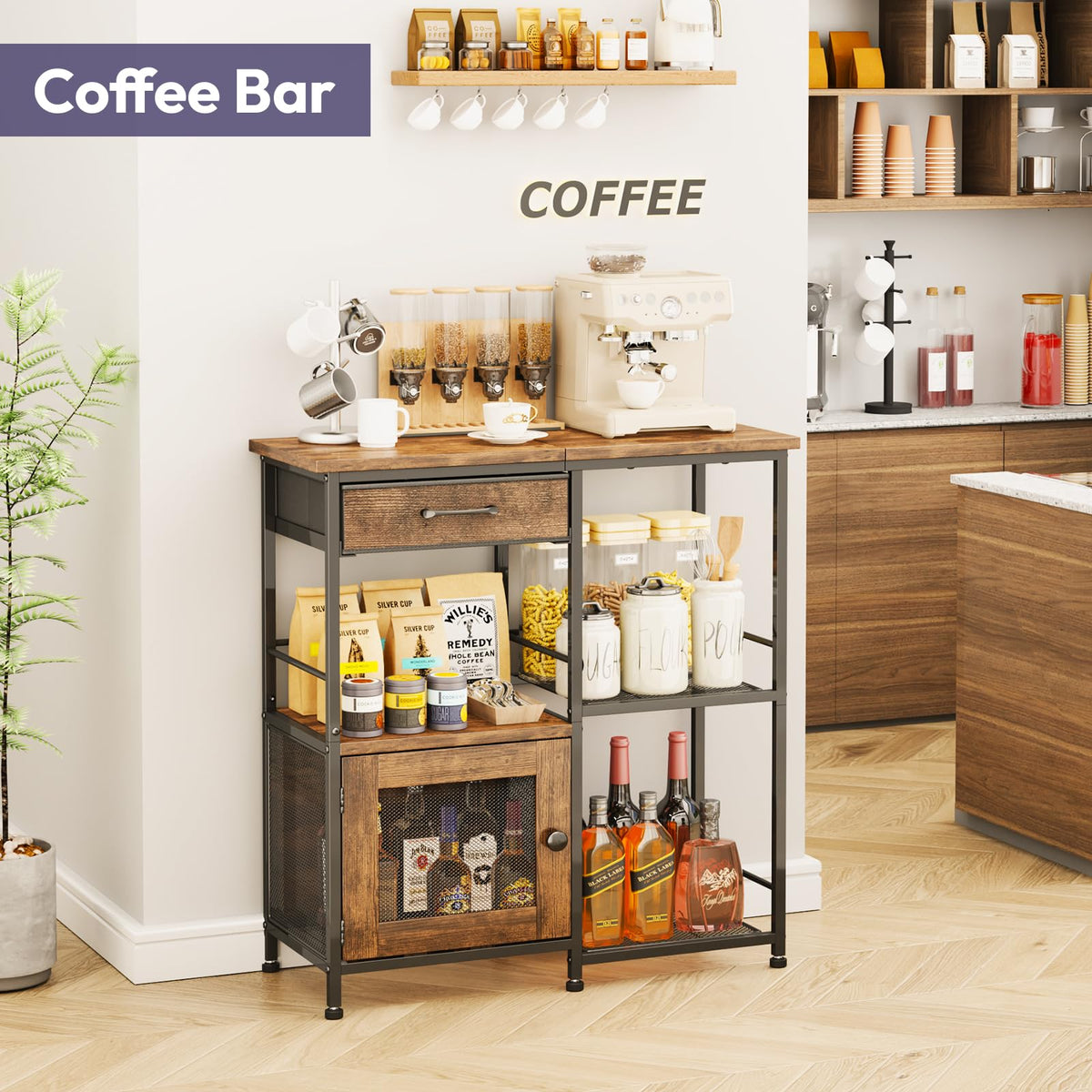 SWTYMIKI Coffee Bar Cabinet for Home - Farmhouse Coffee Stand Station Multi-Purpose Buffet