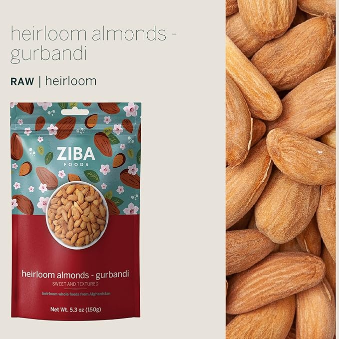 Ziba Foods Heirloom Gurbandi Raw Almonds | Non-GMO, Vegan, Whole 30 Friendly, Keto & Paleo |