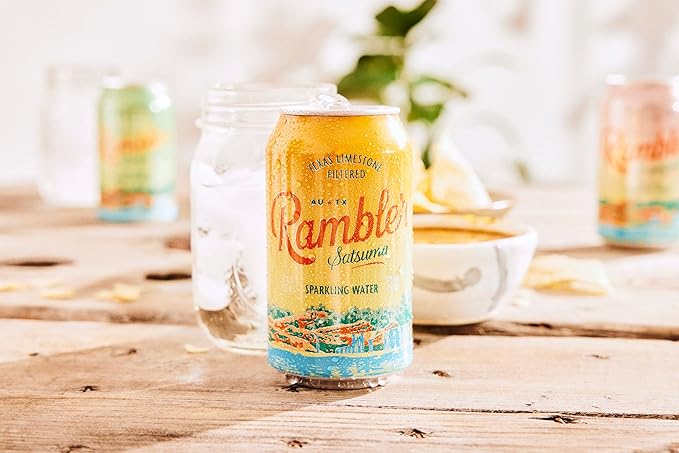 AUTX RAMBLER Sparkling Water, Texas Limestone Mineral Blend, Satsuma Flavor, 12-Ounce Cans, 12-Pack