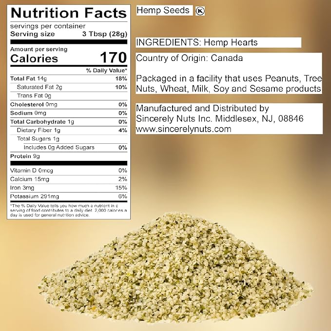 Sincerely Nuts Hulled Hemp Seeds – (1 lb bag) All Natural Super Food | Natures Complete Protein