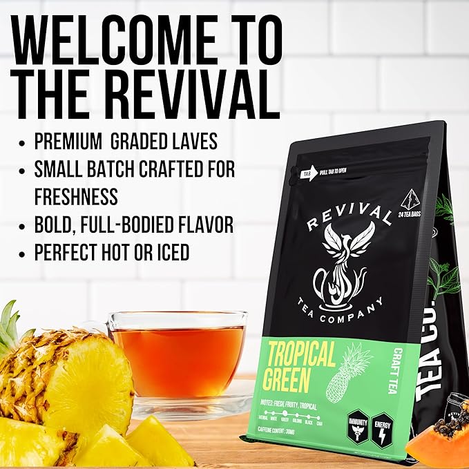 Revival Tea Company Tropical Green Tea - Green Tea Blend with Pineapple and Papaya Flavor - Loose