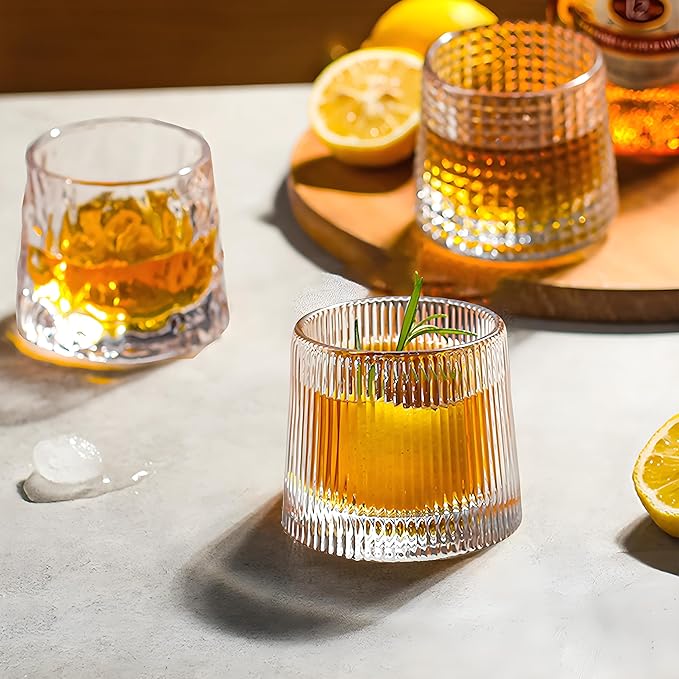 Flat bottom Crystal Whiskey Glasses, Small 5OZ Scotch Glasses Set of 3, Old Fashioned Glasses,Heavy