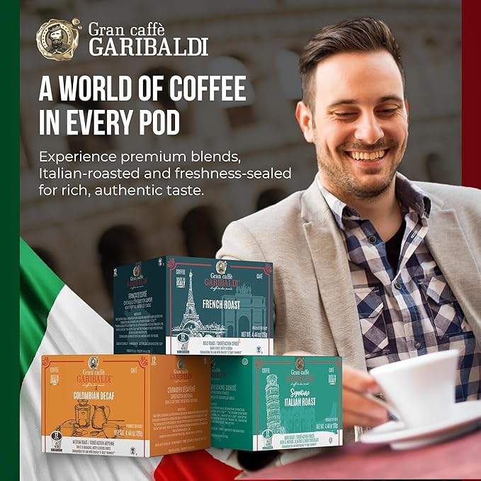 Caffè Garibaldi Colombian Coffee Pods, for Keurig K-Cup Brewers, Single Serve Cups with 100%