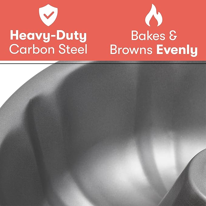 Cooking Light Heavy Duty Nonstick Bakeware Carbon Steel Fluted Tube Bundt Pan with Quick Release